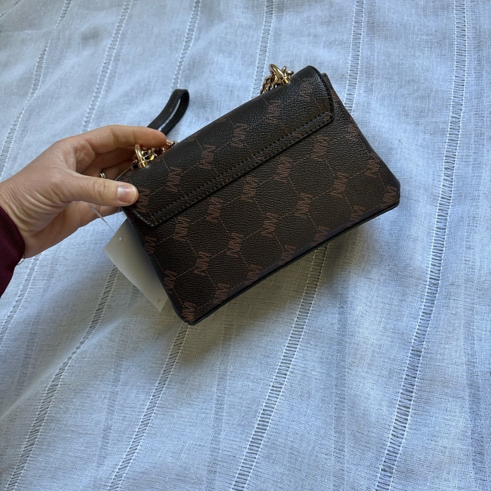 Nicole Miller Brown Logo Print Chain Shoulder Bag - Picture 9 of 14